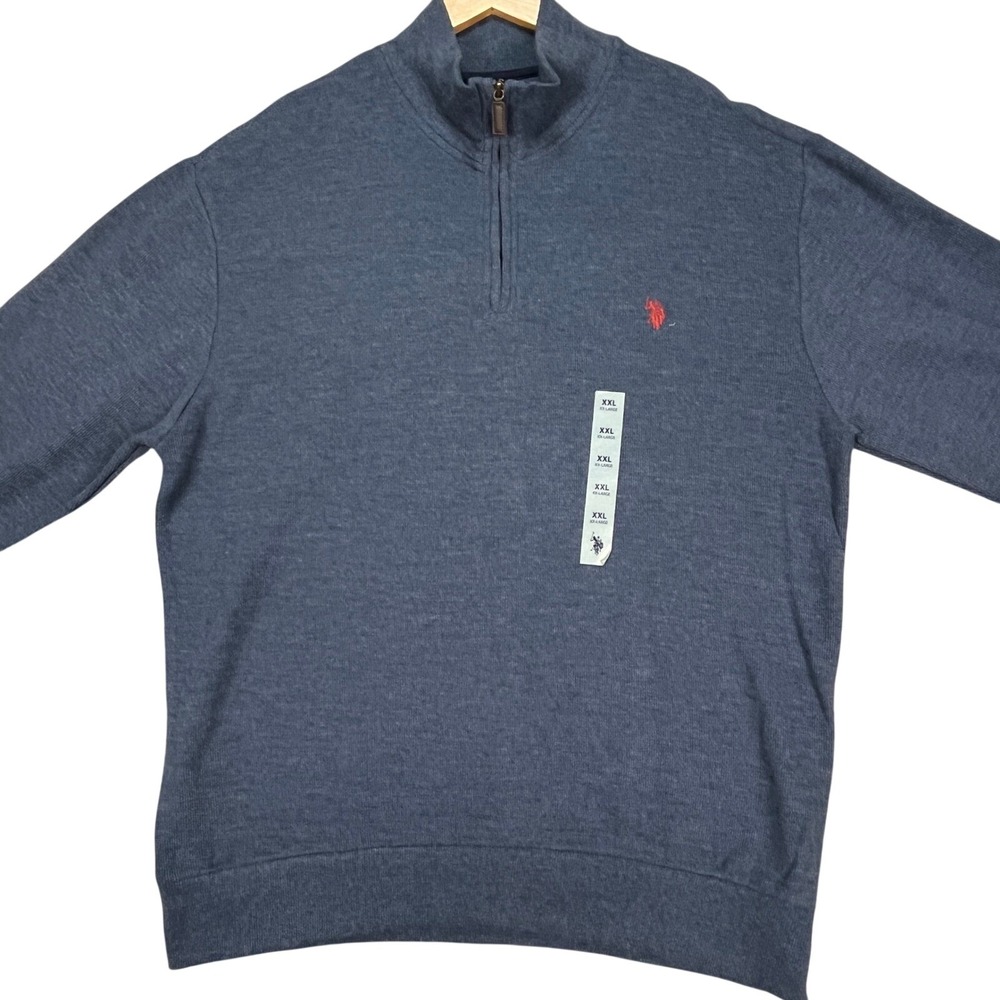 US Polo Assn Pullover Mens XXL Blue Heathered Long Sleeve Quarter Zip Pony NEW